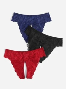 Classic Sexy Plus 3pack Floral Lace Crotchless Panty - Multicolor - View 3