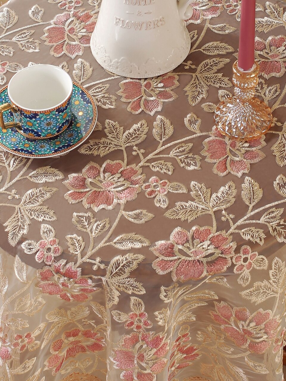 ABEST6522 Home&Living store 1pc 100% Polyester Embroidered Tablecloth With Delicate Lace Trim, Square Or Rectangular, For Wedding Party