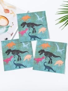 20pcs Dinosaur Print Disposable Napkin - Green - View 1