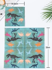 20pcs Dinosaur Print Disposable Napkin - Green - View 4