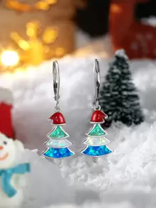 Christmas Hat & Tree Drop Earrings - Multicolor - View 1
