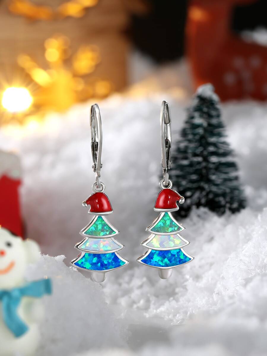 Christmas Hat & Tree Drop Earrings - Multicolor - View 1