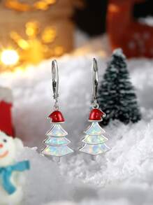 Christmas Hat & Tree Drop Earrings - Multicolor - View 1