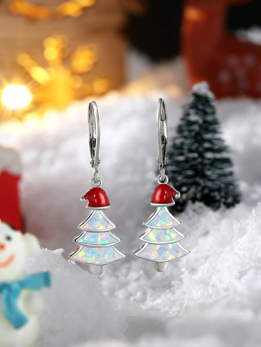 Christmas Hat & Tree Drop Earrings - Multicolor - View 1