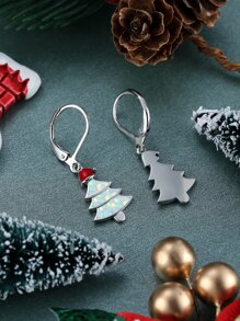 Christmas Hat & Tree Drop Earrings - Multicolor - View 2