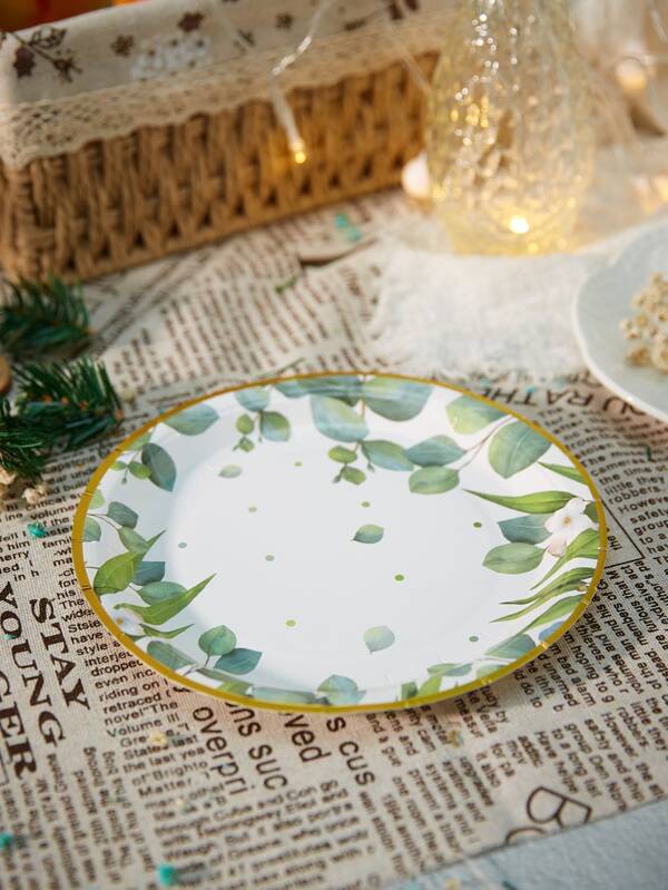 10 Piece/Set Disposable Dinner Plates, 7/9 Inch Sage Green Leaf Paper Plates Party Paper Plates
