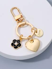 心和花朵掛飾鑰匙圈 - 金色 - 查看 2