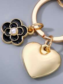 心和花朵掛飾鑰匙圈 - 金色 - 查看 3