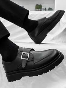 Men Buckle Decor Monk Strap Shoes - Black - View 1
