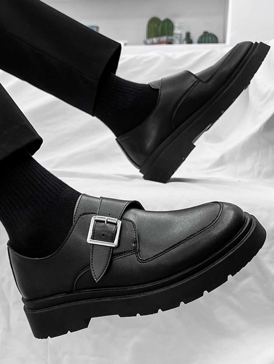 Men Buckle Decor Monk Strap Shoes - Black - View 1