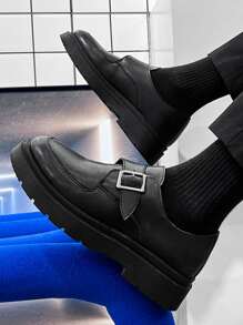 Men Buckle Decor Monk Strap Shoes - Black - View 2