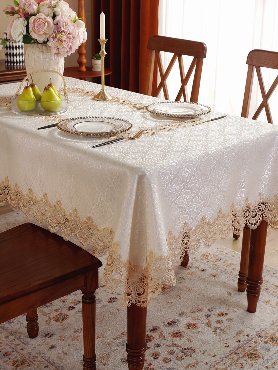 1 chiếc khăn trải bàn 100% vải polyester với viền ren tan trong nước tinh tế, phong cách Châu Âu, thích hợp cho nhà bếp, bàn ăn, bàn làm việc, bàn hội nghị, hình chữ nhật, hình vuông, bàn tròn, tủ tivi, bàn cà phê, miếng lót đĩa, trang trí nhà cửa, trang trí ngày lễ, sinh nhật, bữa tối ở biệt thự, thảm dã ngoại ngoài trời, mọi mùa, trang trí phòng tiệc và đám cưới, sân vườn, tụ họp gia đình, trang trí tiệc cưới, nhiều kích cỡ có sẵn