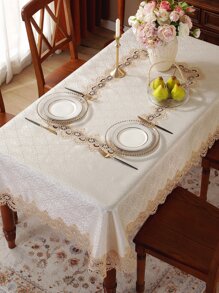 1 chiếc khăn trải bàn 100% vải polyester với viền ren tan trong nước tinh tế, phong cách Châu Âu, thích hợp cho nhà bếp, bàn ăn, bàn làm việc, bàn hội nghị, hình chữ nhật, hình vuông, bàn tròn, tủ tivi, bàn cà phê, miếng lót đĩa, trang trí nhà cửa, trang trí ngày lễ, sinh nhật, bữa tối ở biệt thự, thảm dã ngoại ngoài trời, mọi mùa, trang trí phòng tiệc và đám cưới, sân vườn, tụ họp gia đình, trang trí tiệc cưới, nhiều kích cỡ có sẵn - Màu be - Xem 4