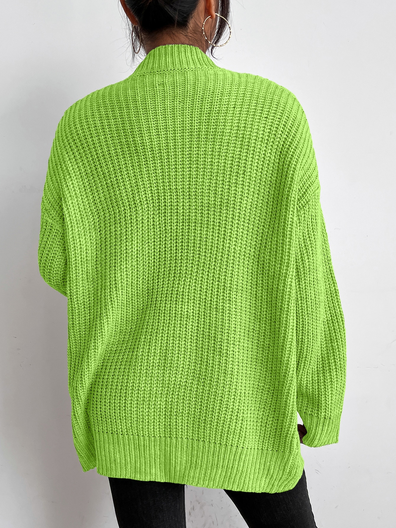 SHEIN EZwear Solid Dual Pockets Ribbed Knit Cardigan SHEIN USA