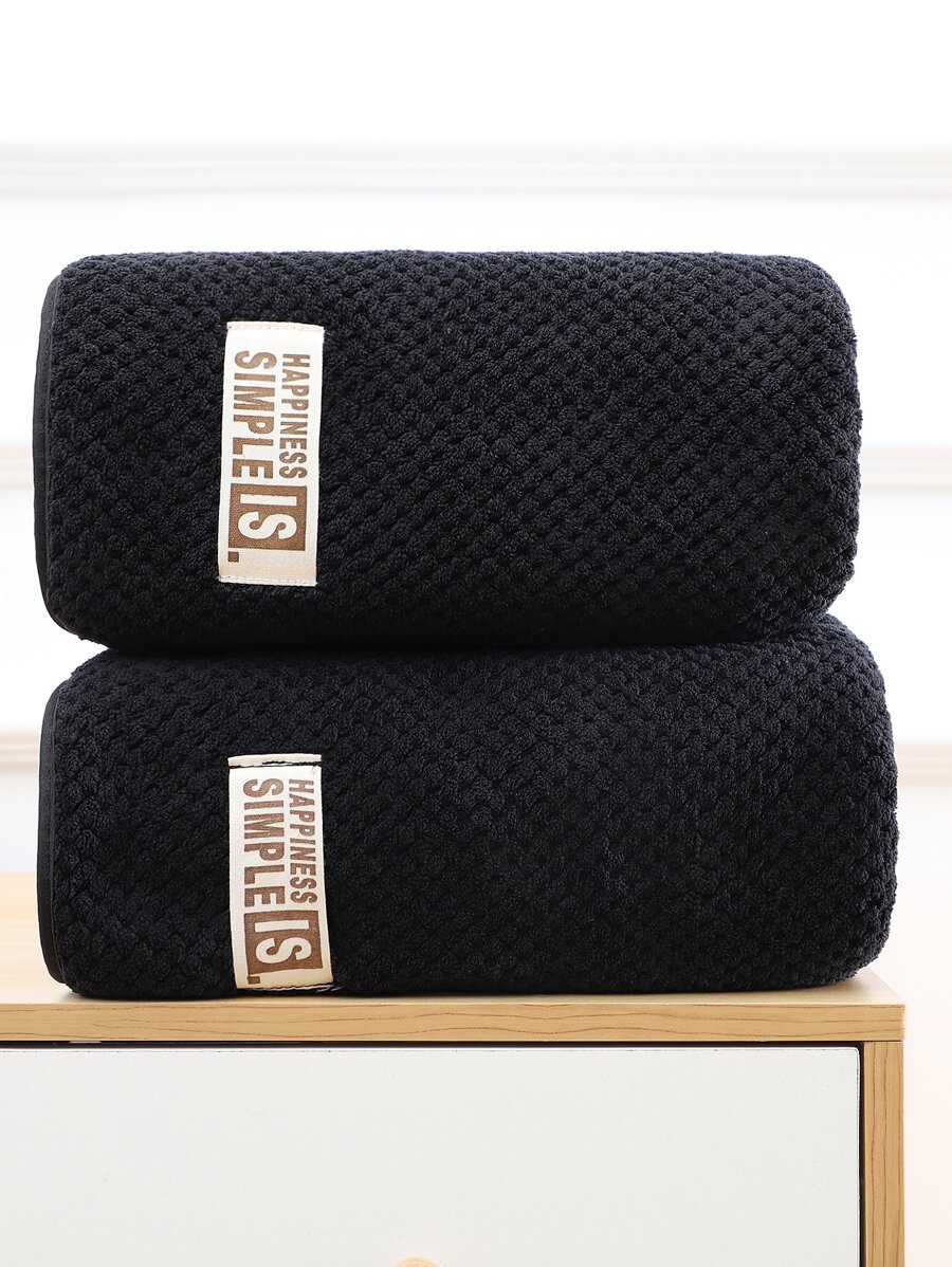 1 pieza Toalla de baño con slogan con diseño de etiqueta - Negro - Ver 1