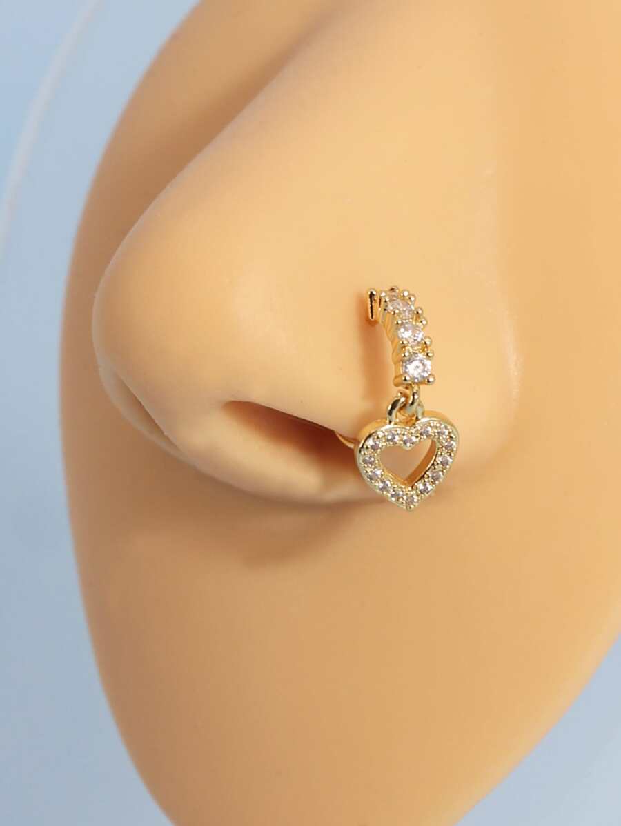Đồng Đính Đá Cubic Zirconia Trái Tim Trang Trí Vòng Mũi Cho Nam Và Nữ, Punk Xuyên, Một Món Quà Trang Sức Cơ Thể Thời Trang Cho Bất Kỳ Dịp Nào - Vàng - Xem 1