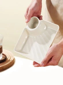 2 chiếc đĩa đồng màu, đĩa bánh bao với đĩa nước sốt, đĩa phục vụ hình vuông, đĩa ăn nhẹ, đĩa sushi, đĩa trái cây, khay tráng miệng, đồ dùng nhà bếp - trắng - Xem 5