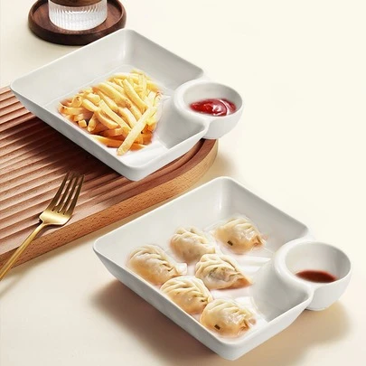 2pcs Solid Color Plate,Dumpling Plate With Sauce Dish, Square Serving Plate, Snack Platter, Sushi Dish, Fruit Plate, Dessert Tray, Kitchen Supplies