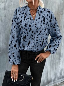 SHEIN Clasi Áo sơ mi nữ Tất cả trên in Giải trí - Màu xanh bụi bặm - Xem 6