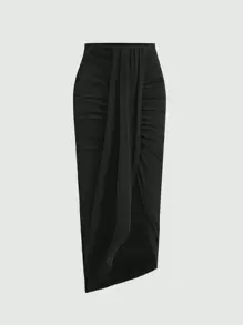 SHEIN Unity 褶邊垂墜半身裙 - 黑色 - 查看 1
