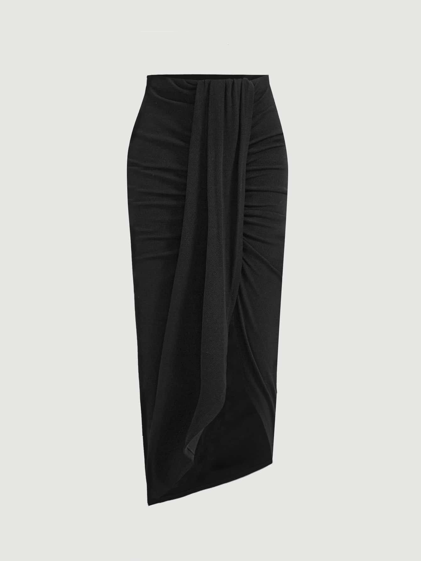 SHEIN Unity 褶邊垂墜半身裙 - 黑色 - 查看 1