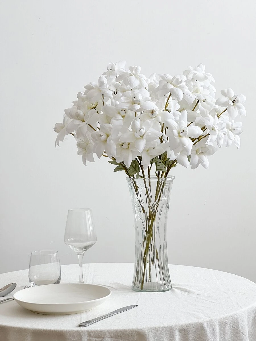 1pc Artificial Flower With 6pcs Head, Fake Flower Stem For Home Decor - White - View 1