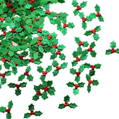 圣诞节无纺布红色水果绿叶 DIY 装饰五彩纸屑，圣诞节