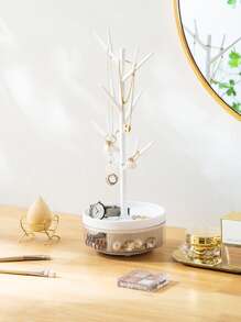 1pc Plastic Jewelry Tower, Modern Tree Branch Design Rotatable Jewelry Storage Rack - White - View 1