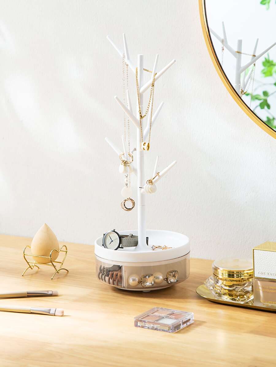 1pc Plastic Jewelry Tower, Modern Tree Branch Design Rotatable Jewelry Storage Rack - White - View 1
