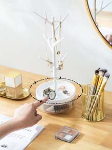 1pc Plastic Jewelry Tower, Modern Tree Branch Design Rotatable Jewelry Storage Rack - White - View 2