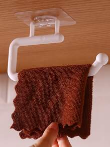 免鑽孔紙巾盒架，掛壁式紙巾架，塑料廚房卷筒掛架，多功能小型紙卷架，亂七八糟的清潔布儲物組織器 - 白色 - 查看 6