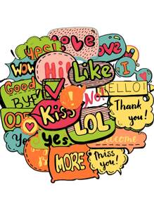 24 Piezas Etiquetas Engomadas Removibles Con Estilo De Caricatura De Palabras Explosivas Y Graffitis - Multicolor - Ver 1