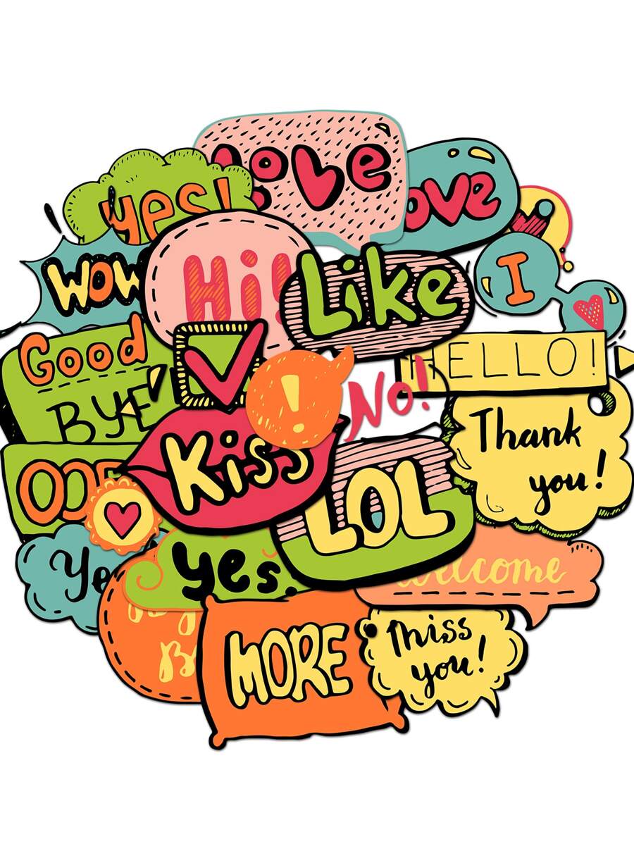 24 Piezas Etiquetas Engomadas Removibles Con Estilo De Caricatura De Palabras Explosivas Y Graffitis - Multicolor - Ver 1