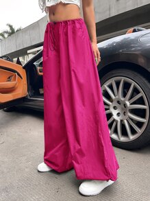 SHEIN ICON Gorpcore Pantalones parachute jogger 90s talle bajo de cintura con cordón - Rosa Fucsia - Ver 3