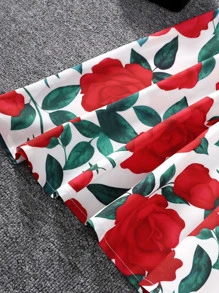 SHEIN 女孩褶邊夾克和印花連衣裙 - 紅白色 - 查看 4