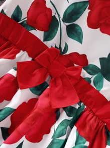 SHEIN 女孩褶邊夾克和印花連衣裙 - 紅白色 - 查看 5