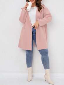 SHEIN LUNE Plus Pocket Patched Hooded Coat - Dusty Pink - View 1