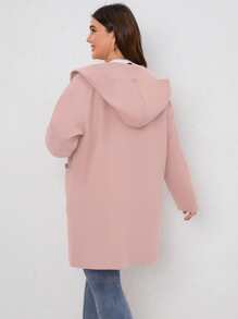 SHEIN LUNE Plus Pocket Patched Hooded Coat - Dusty Pink - View 2