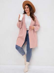 SHEIN LUNE Plus Pocket Patched Hooded Coat - Dusty Pink - View 3