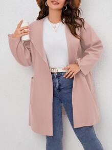 SHEIN LUNE Plus Pocket Patched Hooded Coat - Dusty Pink - View 5