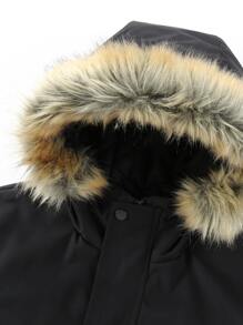 Manfinity Loose Fit Men's Hooded Padded Coat With Fuzzy Trim - Black - View 3