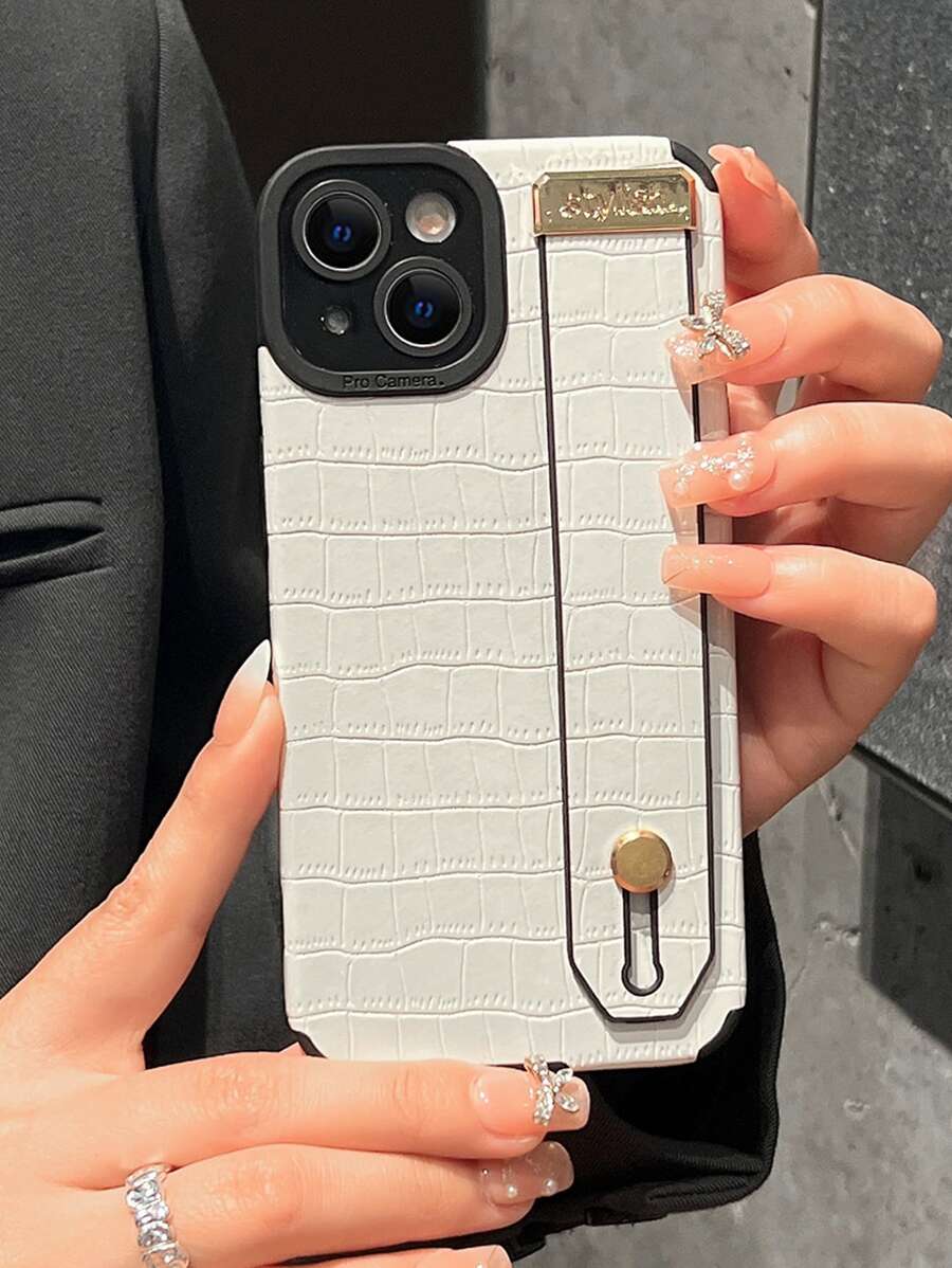 Hộp đựng điện thoại họa tiết cá sấu với dây đeo cổ tay - Màu be - Xem 1