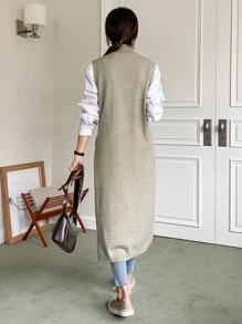 DAZY 1 Miếng Cổ giả Viền không đối xứng Áo len vest - Màu Khaki - Xem 2