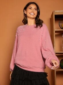 SHEIN Unity Drop Shoulder Pearl Beaded Pullover