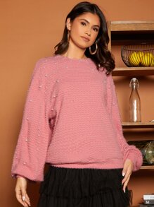 SHEIN Unity Drop Shoulder Pearl Beaded Pullover