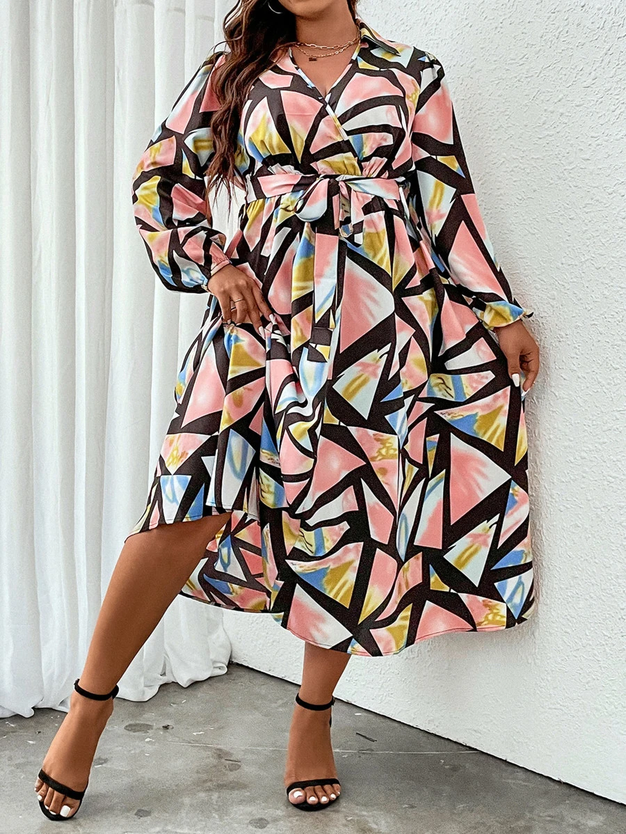 SHEIN Clasi Đầm Plus Size Thắt lưng Trọn gói Hình học Boho - Nhiều màu - Xem 1