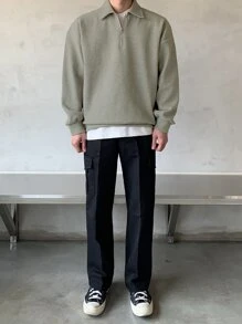 DAZY Men Quarter Zipper Drop Shoulder Pullover Without Tee, For Tennis,Fall Clothes