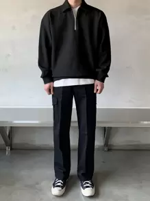 DAZY Men Quarter Zipper Drop Shoulder Pullover Without Tee,Fall Clothes