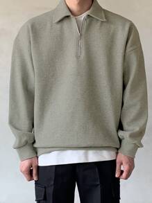 DAZY Men Quarter Zipper Drop Shoulder Pullover Without Tee, For Tennis,Fall Clothes