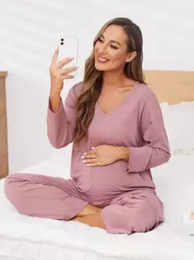 SHEIN Maternidad Set homewear de hombros caídos